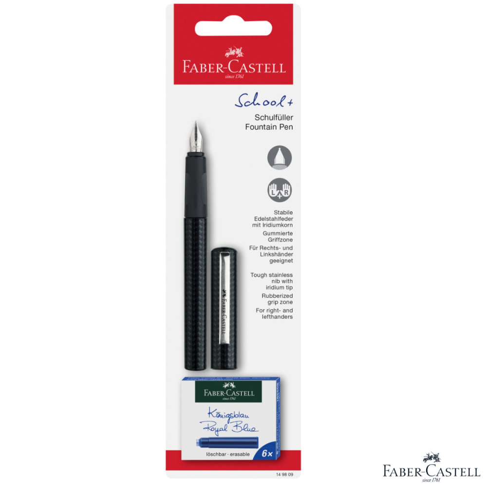 Set Stilou Scolar Faber-Castell Carbon Negru cu 6 Cartuse Cerneala Albastru cu Penita M din Otel, Grip Ergonomic, pentru Dreptaci si Stangaci [2]