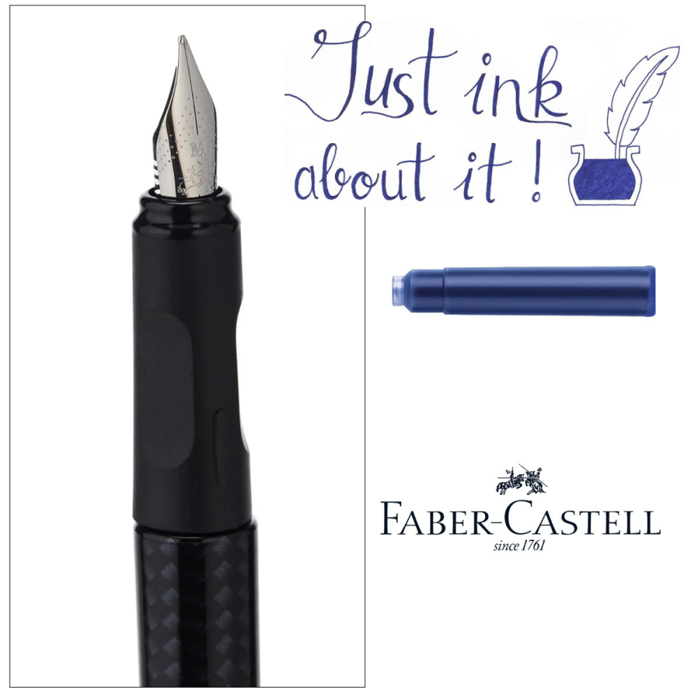 Set Stilou Scolar Faber-Castell Carbon Negru cu 6 Cartuse Cerneala Albastru cu Penita M din Otel, Grip Ergonomic, pentru Dreptaci si Stangaci [3]