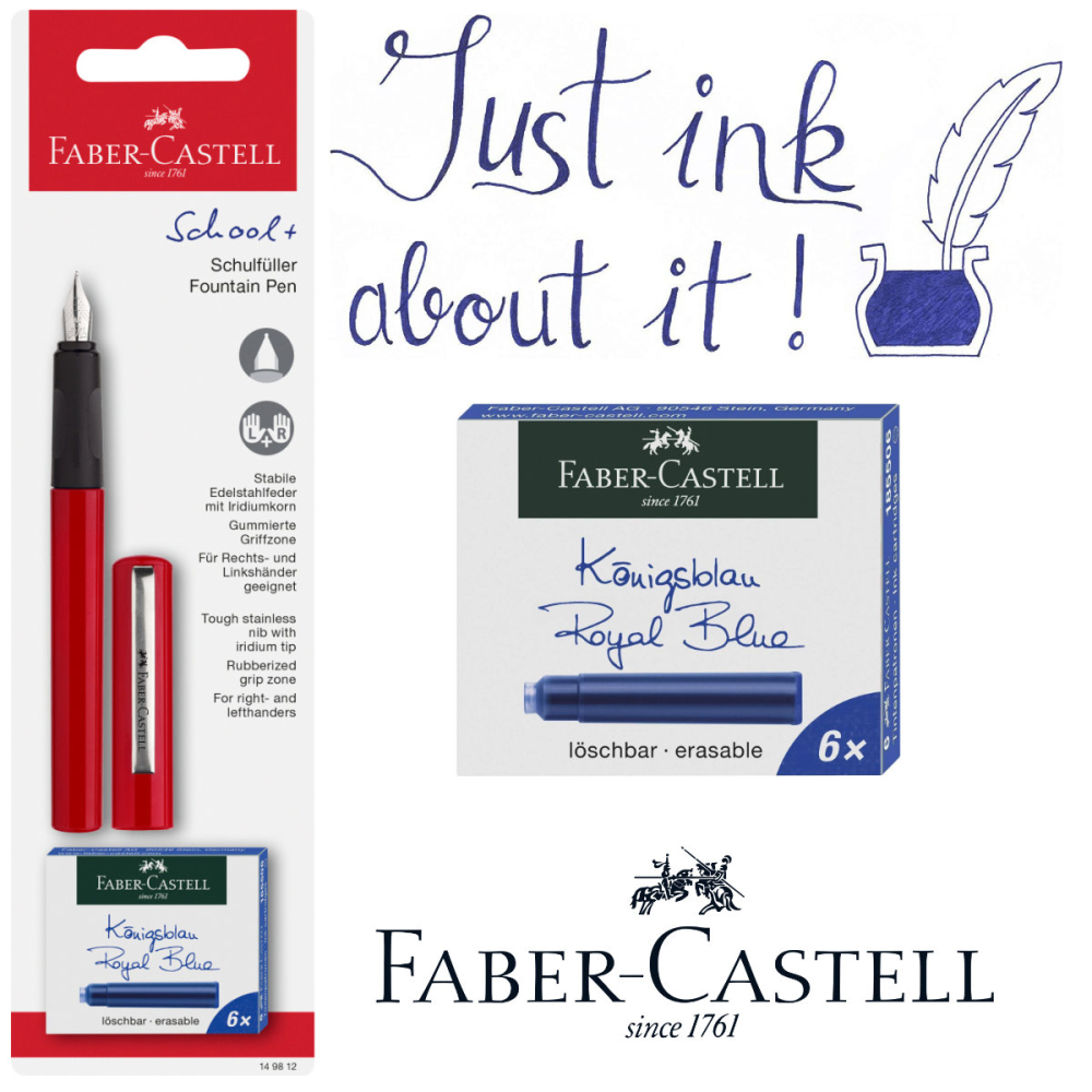 Set Stilou Scolar Faber-Castell Rosu cu 6 Cartuse Cerneala, Penita M Rezistenta din Otel, Grip Ergonomic, pentru Copii, Dreptaci si Stangaci [5]