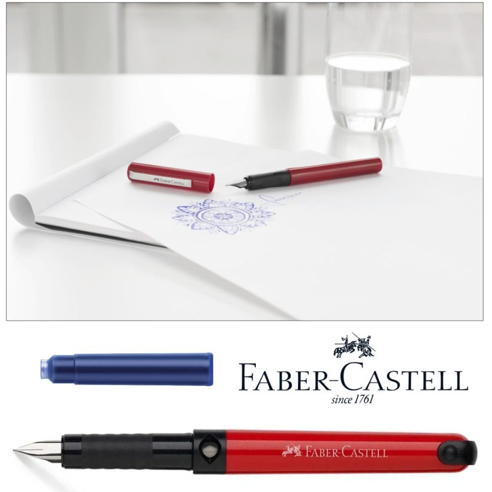 Set Stilou Scolar Faber-Castell Rosu cu 6 Cartuse Cerneala, Penita M Rezistenta din Otel, Grip Ergonomic, pentru Copii, Dreptaci si Stangaci [3]