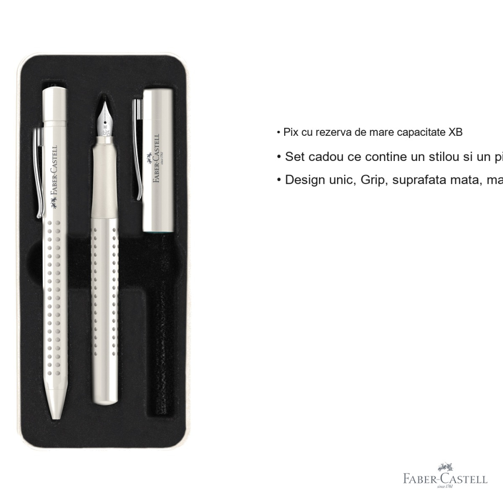 Set stilou si pix Faber-Castell Grip 2010 alb cocos, design elegant, pentru scriere confortabila [3]