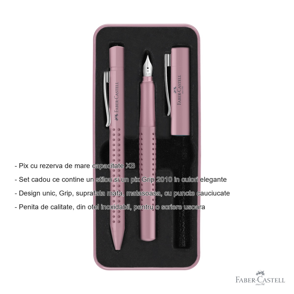 Set stilou si pix Faber-Castell Grip 2010 Rose, design elegant, cadou pentru birou [2]