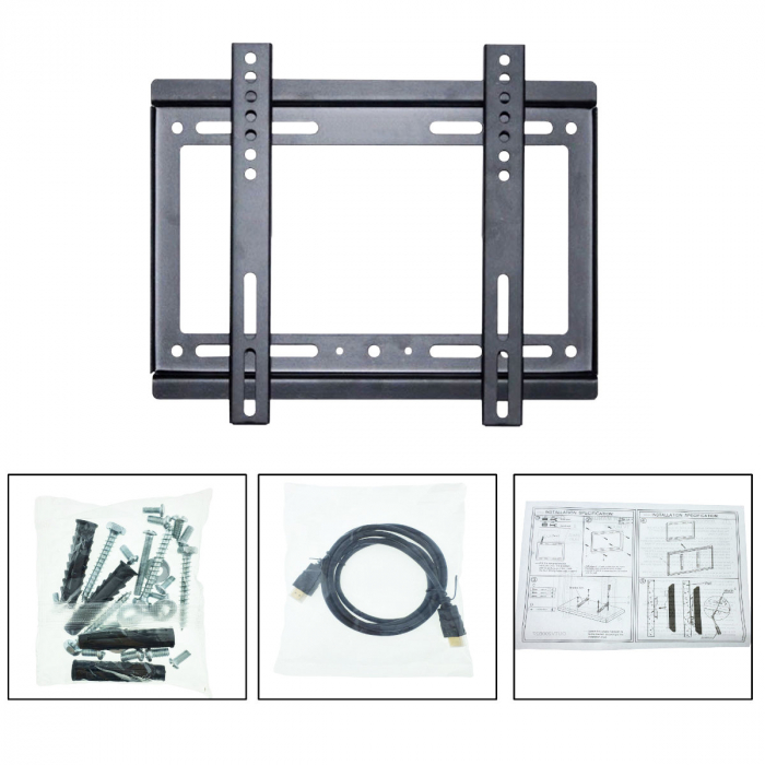 Set suport fix TV Omega 45455 cu cablu HDMI 4K 1.5m, max VESA 200, 14-42 inch, 25kg, de perete, negru [3]