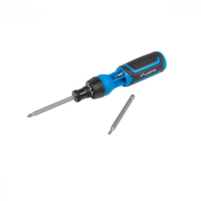 Set surubelnita cu clichet, 9 tubulare si 6 biti, Lanberg 42752, cu maner ergonomic antiderapant, negru cu albastru [4]