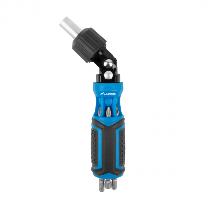 Set surubelnita unghiulara cu clichet, 6 tubulare si 6 biti, Lanberg 42753, cu maner ergonomic antiderapant, negru cu albastru [2]