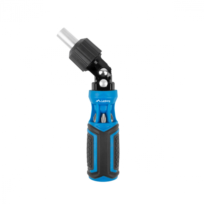 Set surubelnita unghiulara cu clichet, 6 tubulare si 6 biti, Lanberg 42753, cu maner ergonomic antiderapant, negru cu albastru [4]