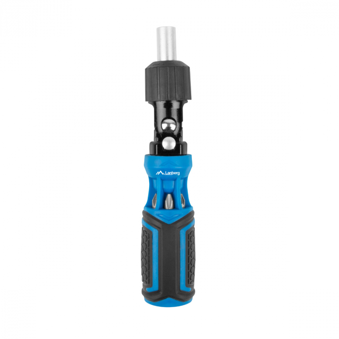 Set surubelnita unghiulara cu clichet, 6 tubulare si 6 biti, Lanberg 42753, cu maner ergonomic antiderapant, negru cu albastru [3]