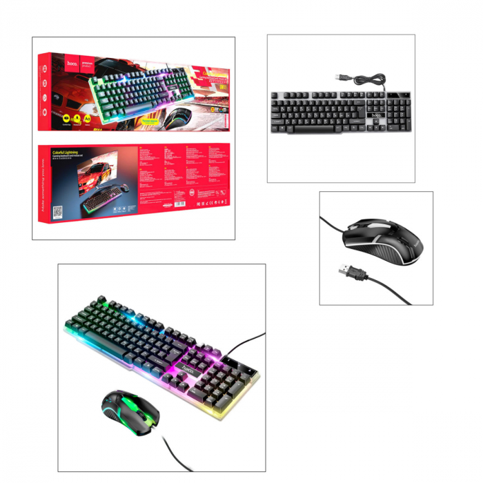 Set tastatura si mouse 6D gaming, Hoco GM11, RGB, cablu USB 150cm, negru [5]