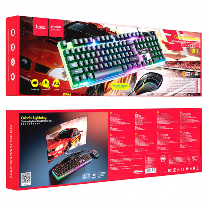 Set tastatura si mouse 6D gaming, Hoco GM11, RGB, cablu USB 150cm, negru [4]
