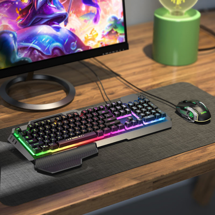 Set tastatura si mouse 6D gaming, Hoco GM12 74961, RGB, cablu USB 140cm, neagra [9]
