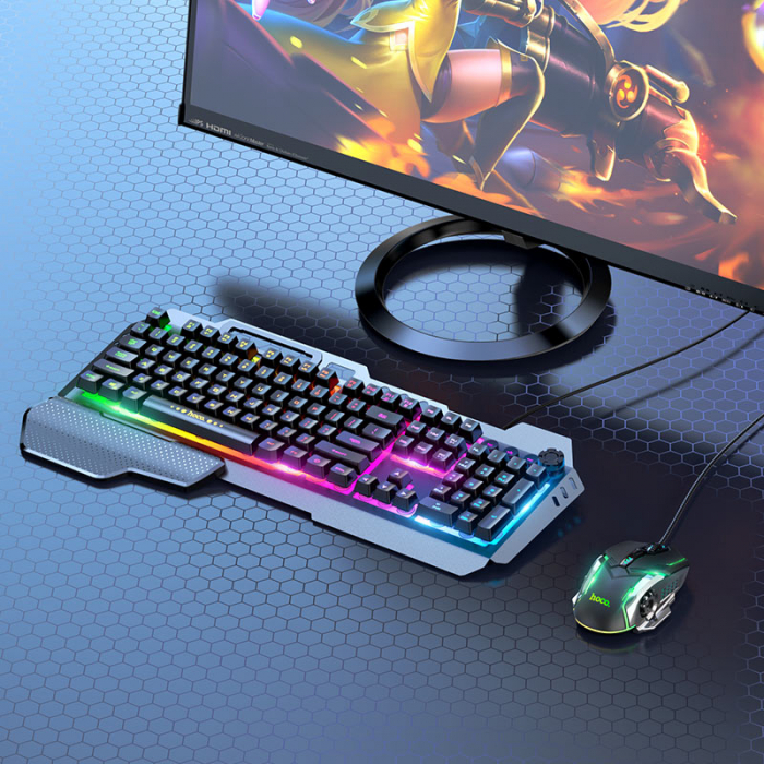 Set tastatura si mouse 6D gaming, Hoco GM12 74961, RGB, cablu USB 140cm, neagra [8]