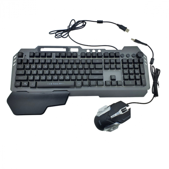 Set tastatura si mouse 6D gaming, Hoco GM12 74961, RGB, cablu USB 140cm, neagra [2]