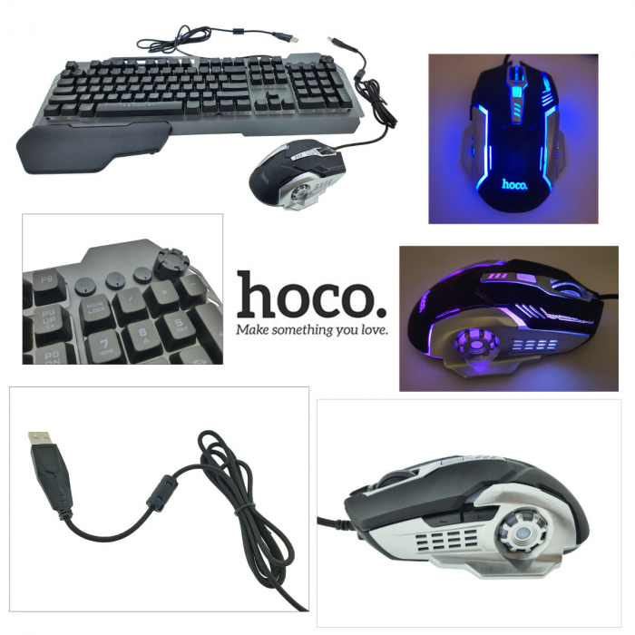 Set tastatura si mouse 6D gaming, Hoco GM12 74961, RGB, cablu USB 140cm, neagra [6]