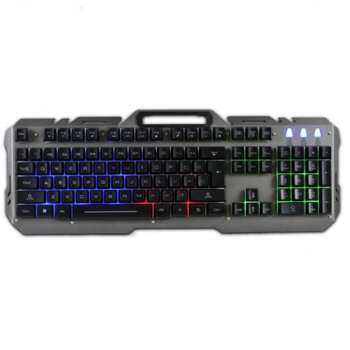 Set tastatura US QWERTY multimedia si mouse 6D + scroll, 800/1200/1600/2400 DPI, Rebeltec, spatiu pentru smartphone, cu iluminare LED multicolor, lungime cablu 1.5m [3]
