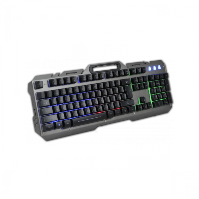Set tastatura US QWERTY multimedia si mouse 6D + scroll, 800/1200/1600/2400 DPI, Rebeltec, spatiu pentru smartphone, cu iluminare LED multicolor, lungime cablu 1.5m [5]