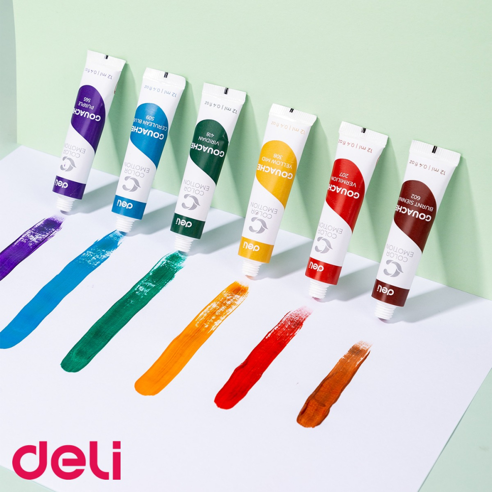 Set tempera 24 culori Deli, tuburi de 12 ml, culori intense pentru pictura scolara [5]