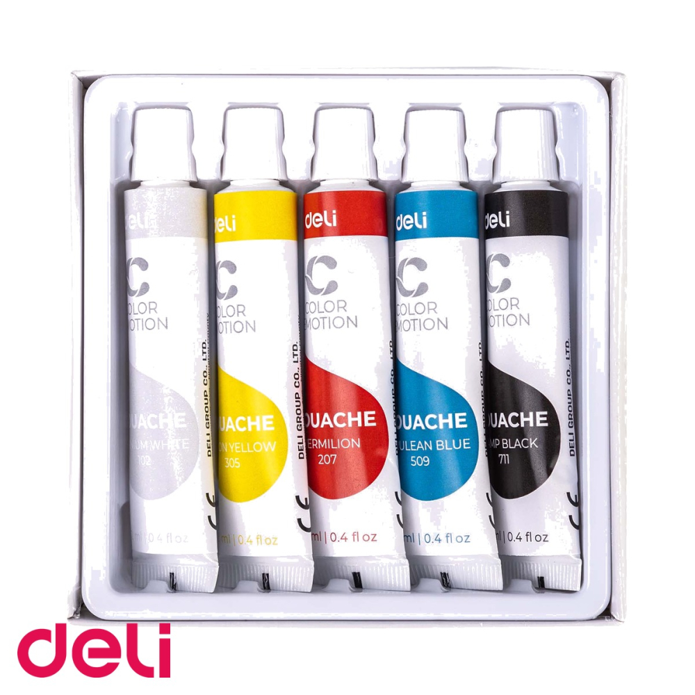 Set tempera 5 culori Deli, tuburi de 12 ml, culori intense pentru pictura scolara [4]