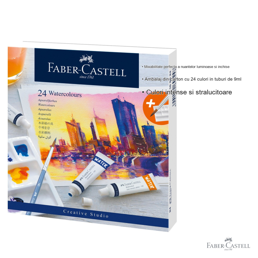 Set tempera acuarele 24 culori 9ml cu paleta de amestecare Faber-Castell, culori intense, pentru copii si elevi [3]
