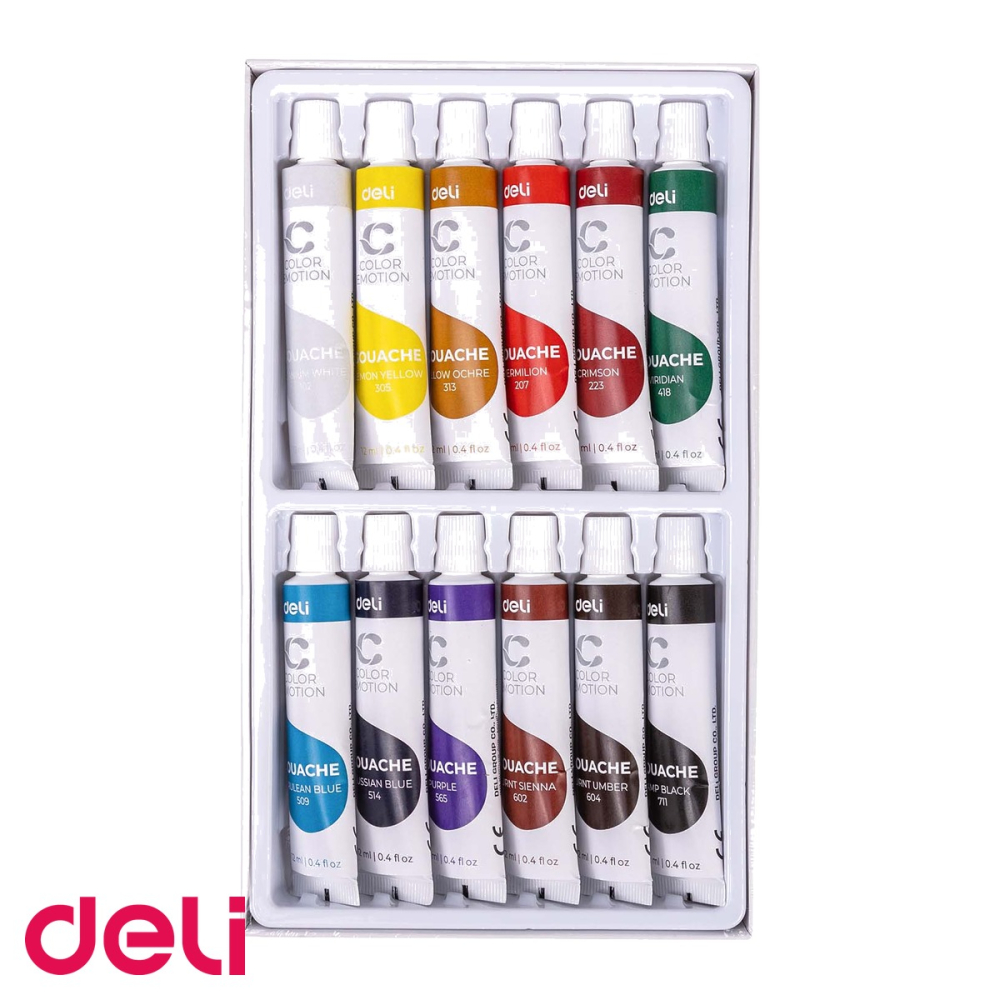 Set tempera Deli, 12 culori intense, tuburi de 12 ml, pentru pictura scolara si creatie artistica [4]