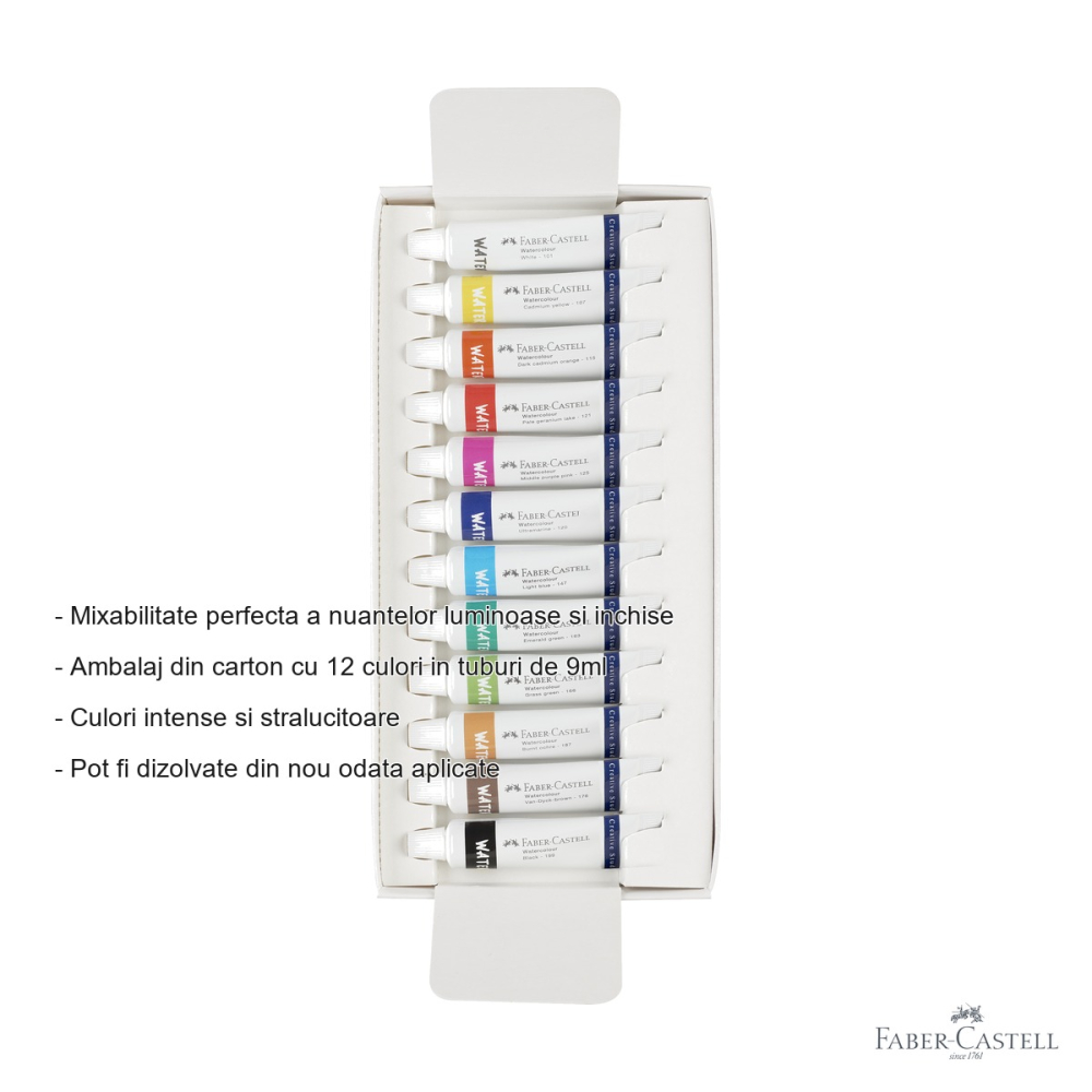 Set tempera Faber-Castell, 12 culori in tuburi de 9ml cu paleta de amestecare, pentru copii si scolari [2]