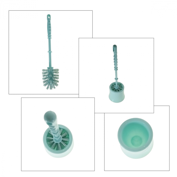 Set toaleta cu perie si suport din plastic, lungime perie 330 mm, dimensiuni suport 110x95x90 mm, Y-441, turcoaz [4]