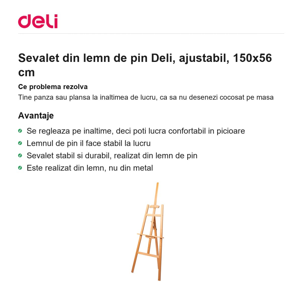 Sevalet din lemn de pin Deli, ajustabil, 150x56 cm [2]