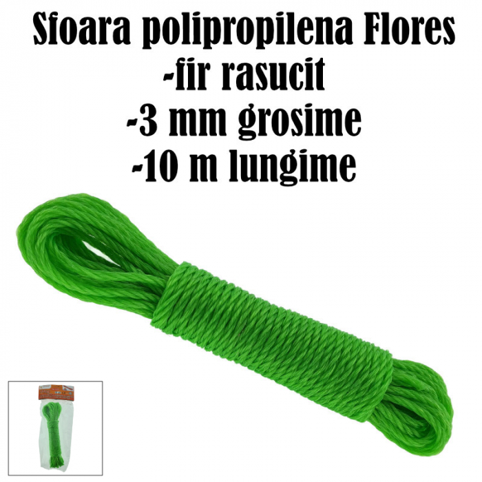 Sfoara polipropilena de 3mm, FS-12270, fir rasucit, 10m lungime, verde [4]