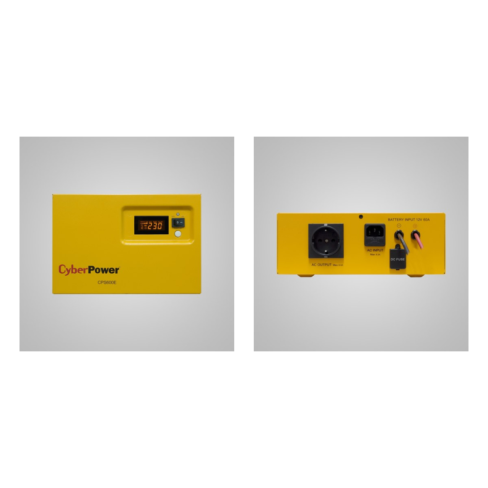 Sistem de alimentare de urgenta CyberPower CPS600E, invertor 600 VA / 420 W pentru baterie externa de 12 V neinclusa, unda sinusoidala pura pana la 40% sarcina, AVR, 1 priza Schuko, ecran LCD, galben [4]