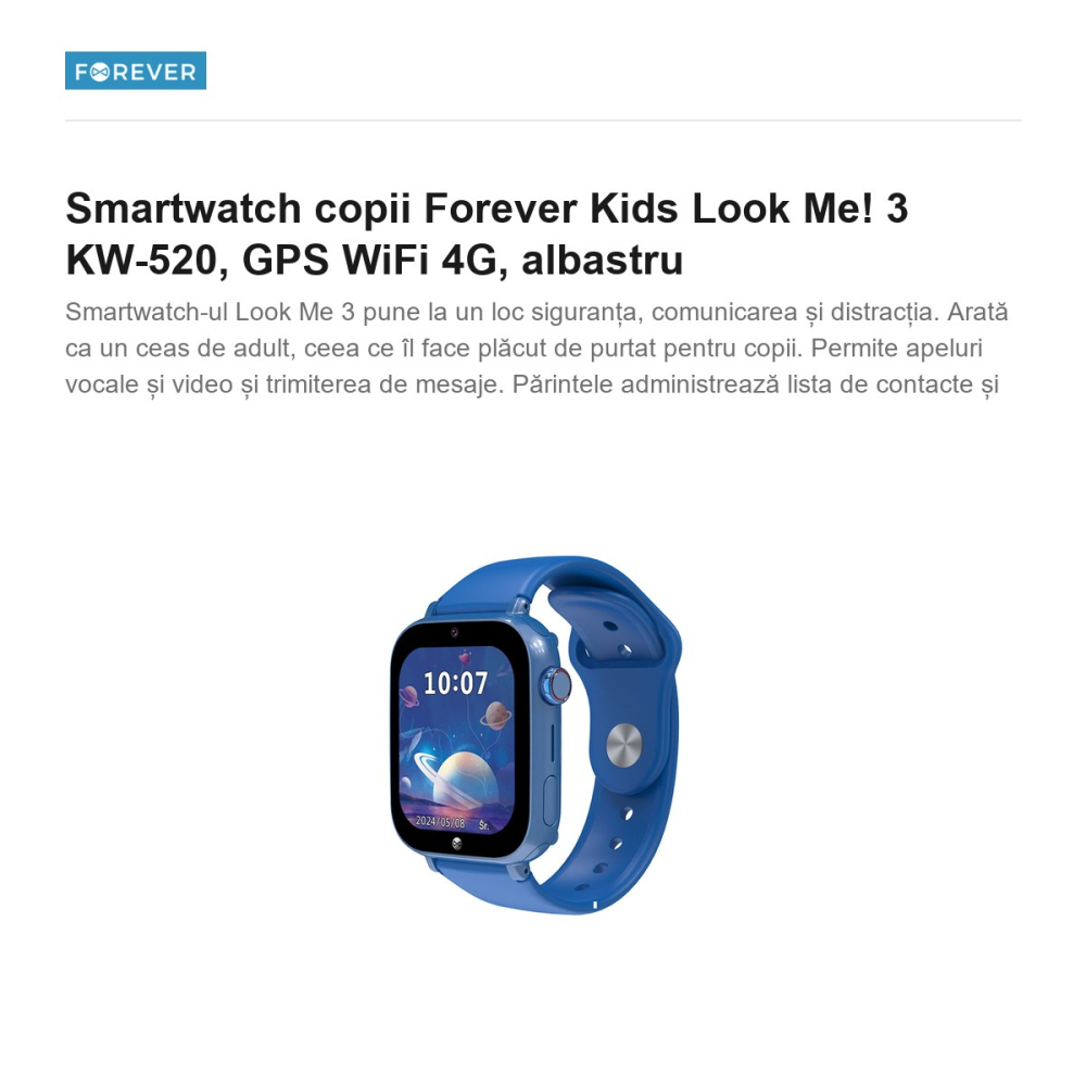 Smartwatch copii Forever Kids Look Me! 3 KW-520, GPS WiFi 4G, albastru [2]