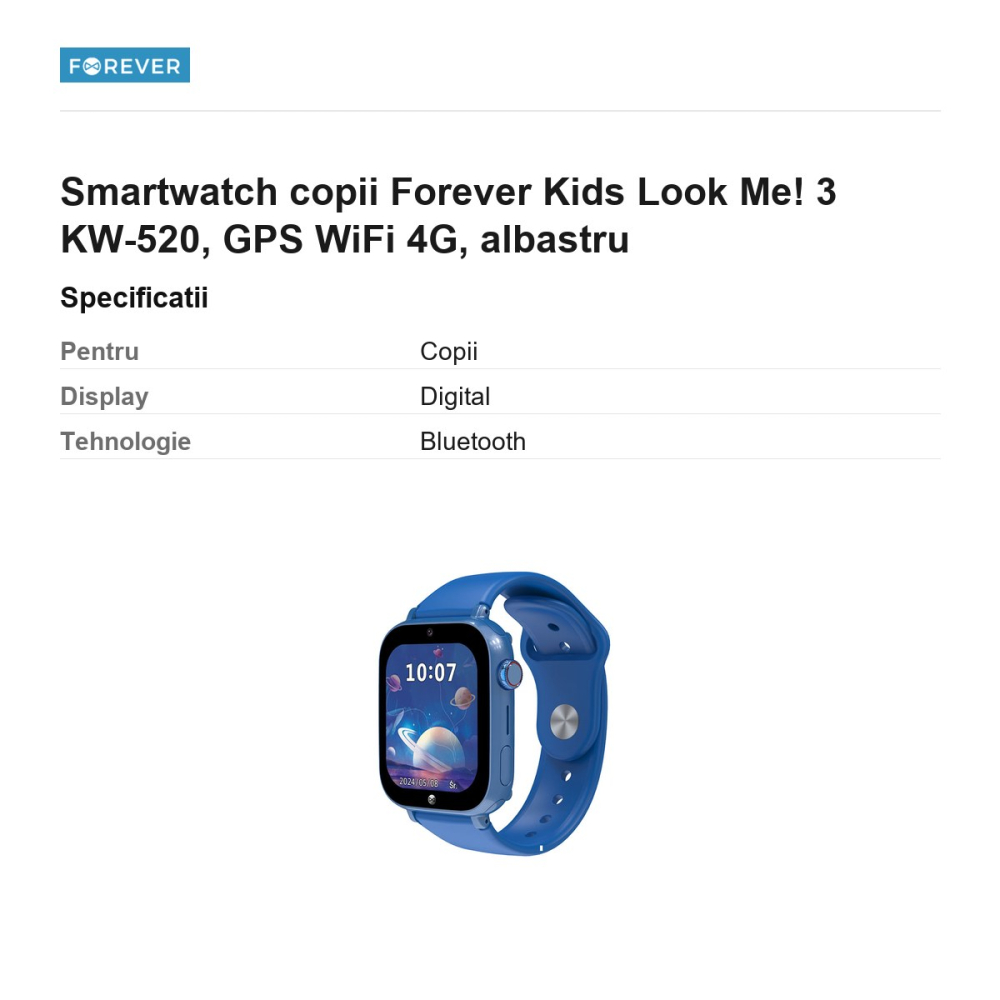 Smartwatch copii Forever Kids Look Me! 3 KW-520, GPS WiFi 4G, albastru [3]
