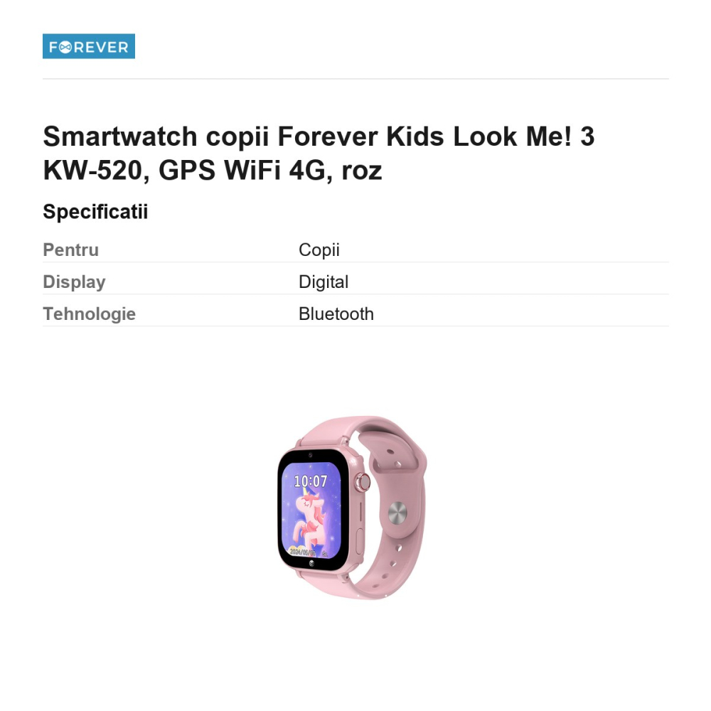 Smartwatch copii Forever Kids Look Me! 3 KW-520, GPS WiFi 4G, roz [3]