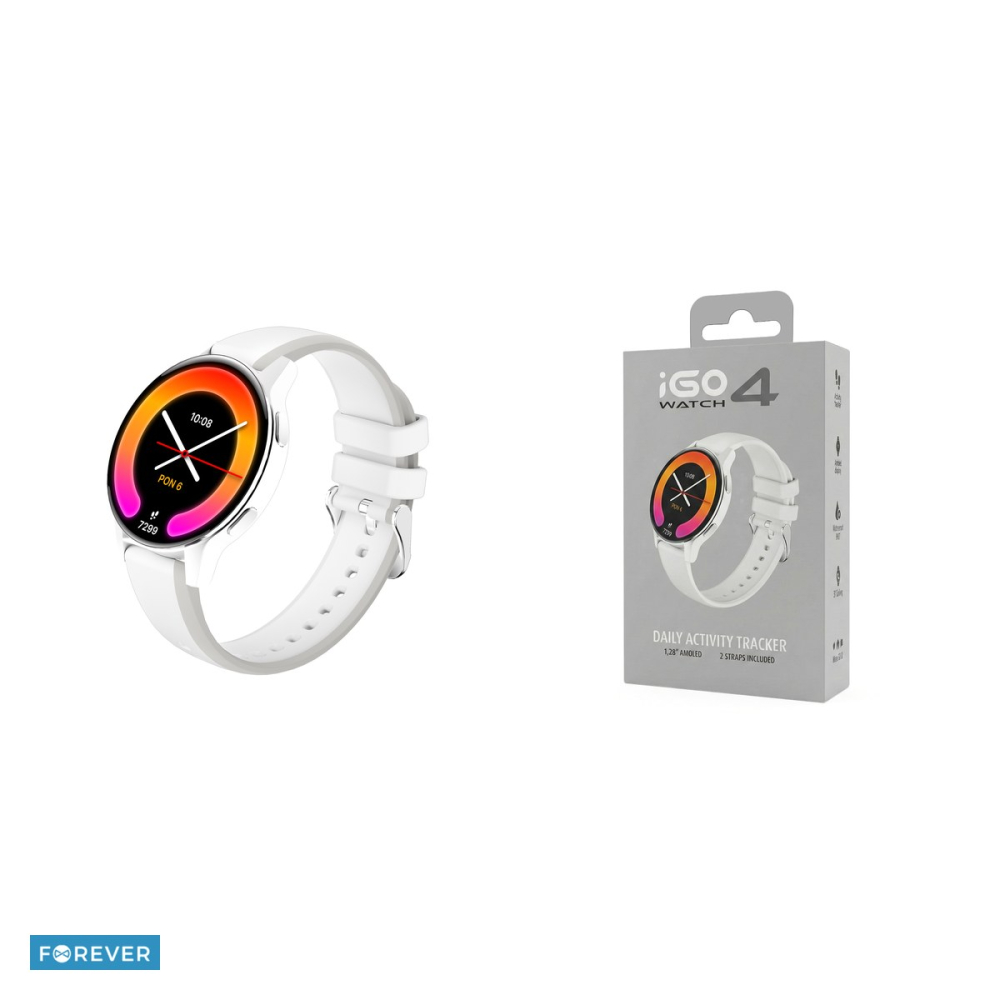 Smartwatch Forever iGo Watch 4! JW-600, alb, IP67, plastic, silicon, incarcare 2 h, ecran 1,28 ", AMOLED, 416×416 px, sticla AGC, ecran tactil, 280 mAh, bluetooth v.5.3, curea 205 mm [4]