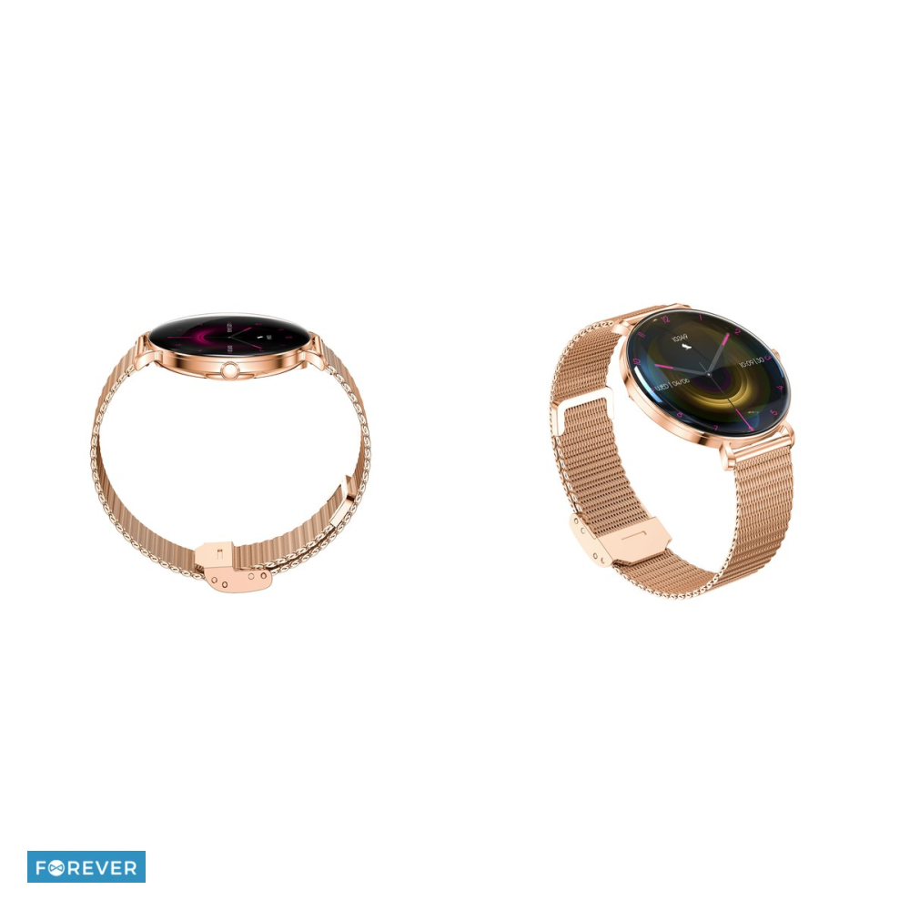 Smartwatch Forever Lucca SB-370, roz auriu, imprimeu leopard, IP68, aliaj de zinc, sticla temperata, incarcare 4 h, ecran 1,43 ", 200 mAh, bluetooth v.5.3, curea 205 mm [5]