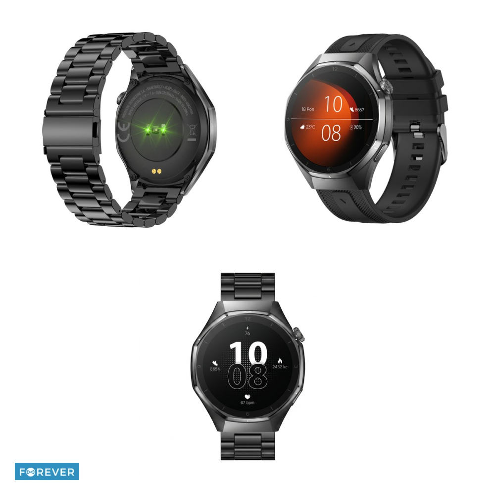 Smartwatch Forever xBase SW-720, negru, IP68, aluminiu, aliaj de zinc, incarcare 2 h, ecran 1,43 ", Amoled 1,43" 466x466 pix, 430 mAh, bluetooth v.5.3 [4]