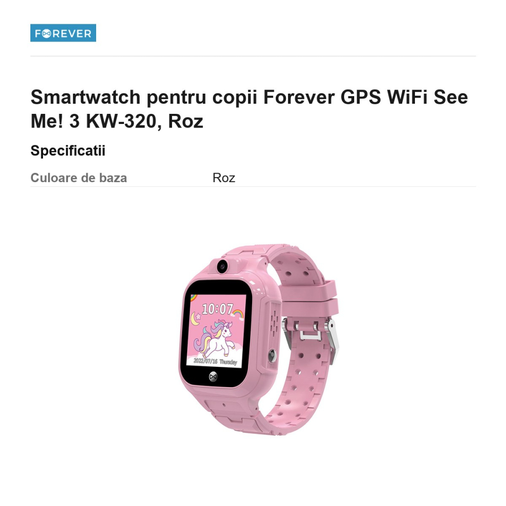 Smartwatch pentru copii Forever GPS WiFi See Me! 3 KW-320, Roz [3]