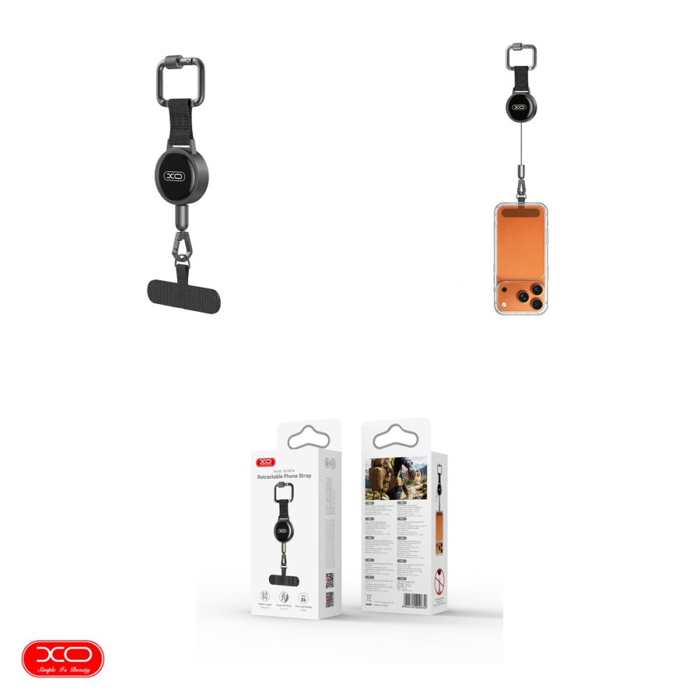 Snur antifurt pentru telefon XO SF16, negru, 60 cm, cu insertie inclusa pentru montare sub carcasa [4]