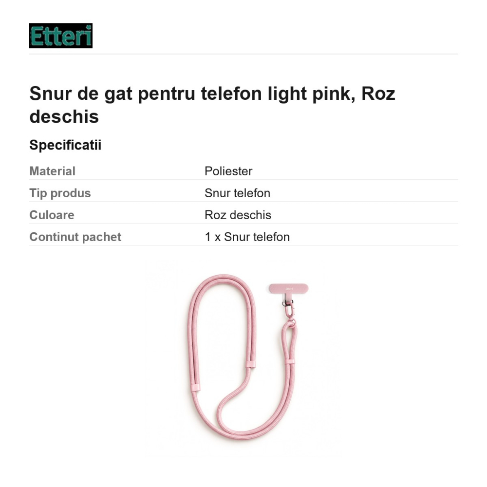 Snur de gat pentru telefon light pink 150 cm, Roz deschis [3]