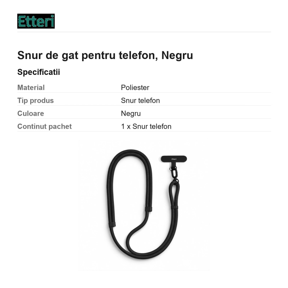Snur de gat pentru telefon 150 cm, Negru [3]