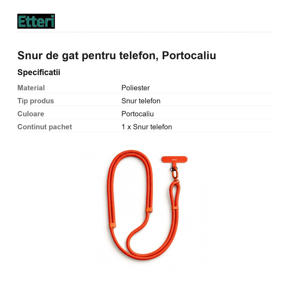 Snur de gat pentru telefon 150 cm, Portocaliu [3]