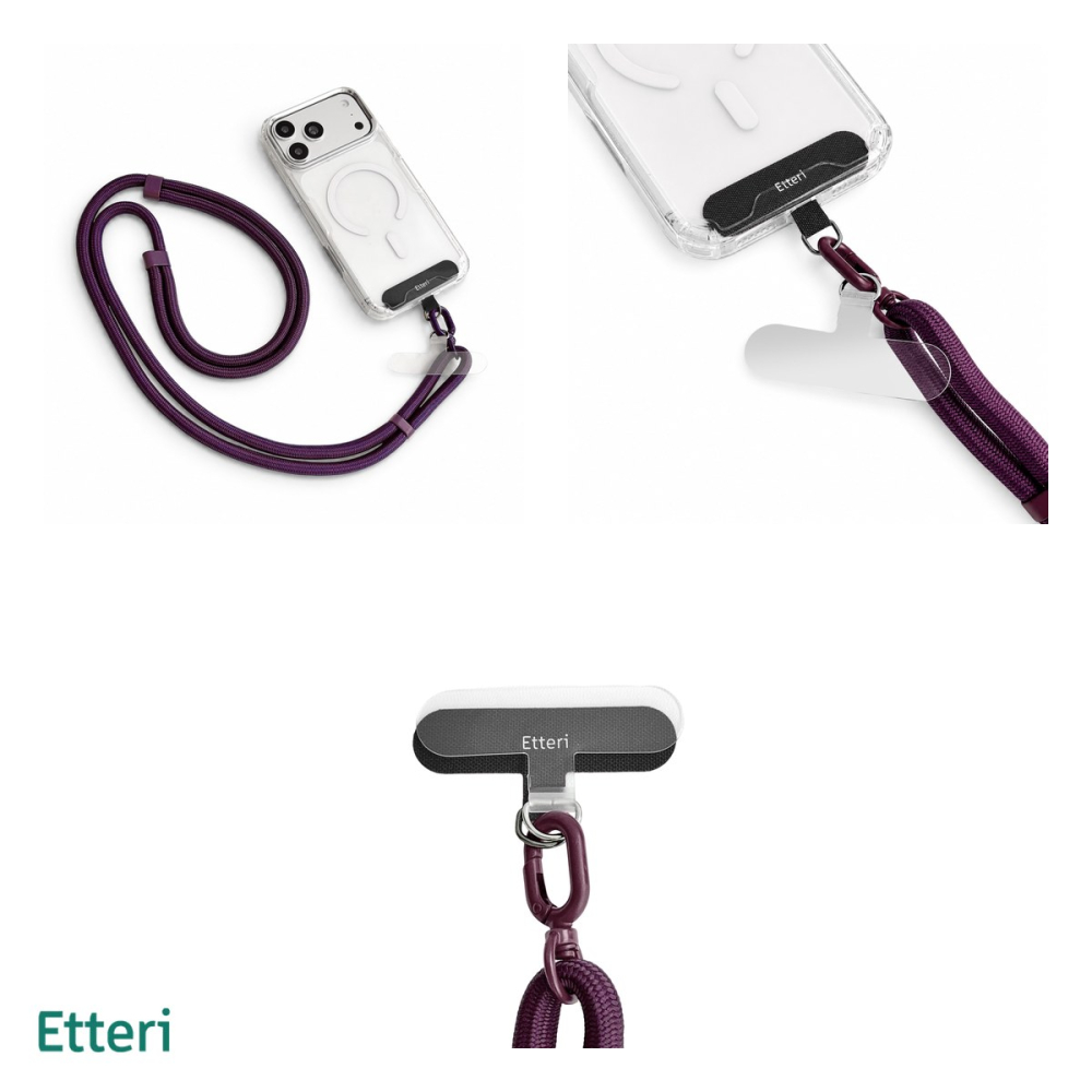 Snur Etteri Universal Neck Strap, ajustabil de la 70 la 150 cm, cu accesorii si finisaje metalice, cu 2 insertii de montaj pentru husa, visiniu [4]