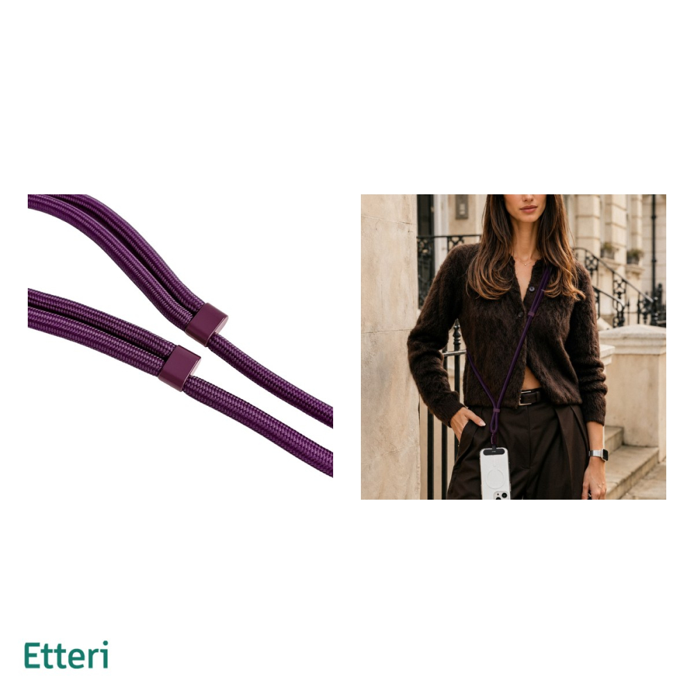 Snur Etteri Universal Neck Strap, ajustabil de la 70 la 150 cm, cu accesorii si finisaje metalice, cu 2 insertii de montaj pentru husa, visiniu [5]