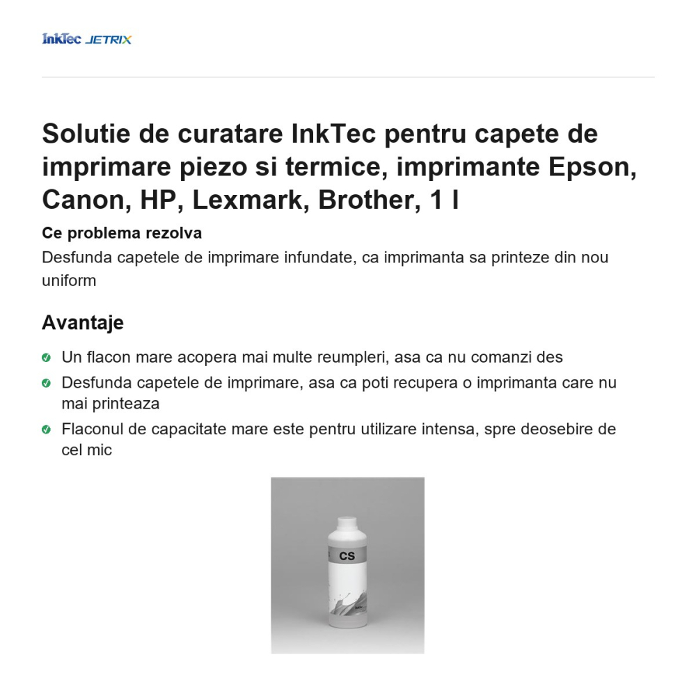Solutie de curatare InkTec pentru capete de imprimare piezo si termice, imprimante Epson, Canon, HP, Lexmark, Brother, 1 l [2]