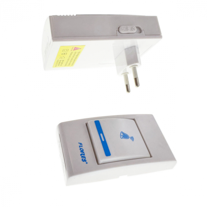 Sonerie cu buton Wireless conectare la priza electrica, Flores FE-40794, si receptor, 32 melodii, raza actiune 100 metri, sistem anti-interferenta, alba cu albastru [3]