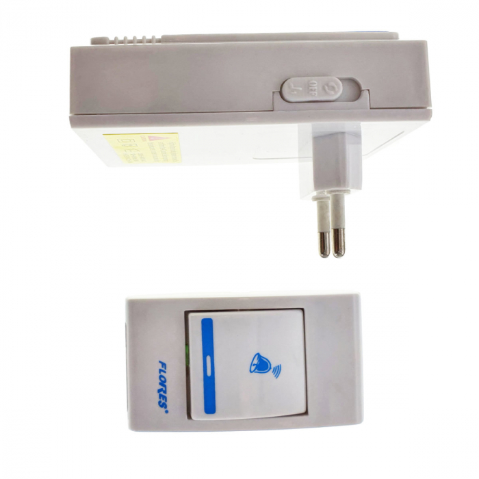 Sonerie cu buton Wireless conectare la priza electrica, Flores FE-40794, si receptor, 32 melodii, raza actiune 100 metri, sistem anti-interferenta, alba cu albastru [5]