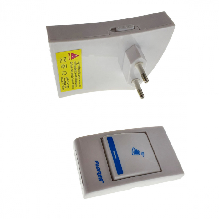 Sonerie cu buton Wireless conectare la priza, Flores FE-40795, receptor, 32 melodii, raza actiune 100 metri, sistem anti-interferenta, alba cu albastru [4]