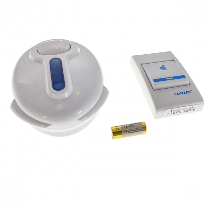 Sonerie cu buton Wireless cu baterii, Flores FE-40792, un receptor, 32 melodii, raza actiune 100 metri, sistem anti-interferenta, alba cu albastru [4]
