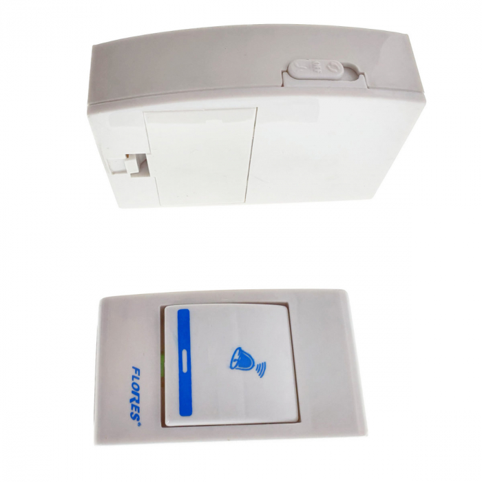 Sonerie cu buton Wireless cu baterii, Flores FE-40793, un receptor, 32 melodii, raza actiune 100 metri, sistem anti-interferenta, alba cu albastru [3]