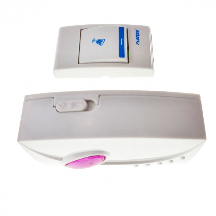 Sonerie cu buton Wireless cu baterii, Flores FE-40793, un receptor, 32 melodii, raza actiune 100 metri, sistem anti-interferenta, alba cu roz [2]