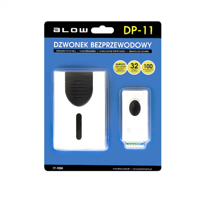 Sonerie fara fir-wireless, Blow DP-11 05461, 100m raza actiune, 30 tonuri, 1 x LED, 3 x AA, 1 x CR2032, alba [6]