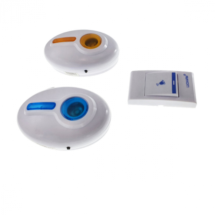 Sonerie Luckarm 7620 fara fir, cu un buton si 2 sonerii cu led, 30 melodii, albastru cu portocaliu [2]